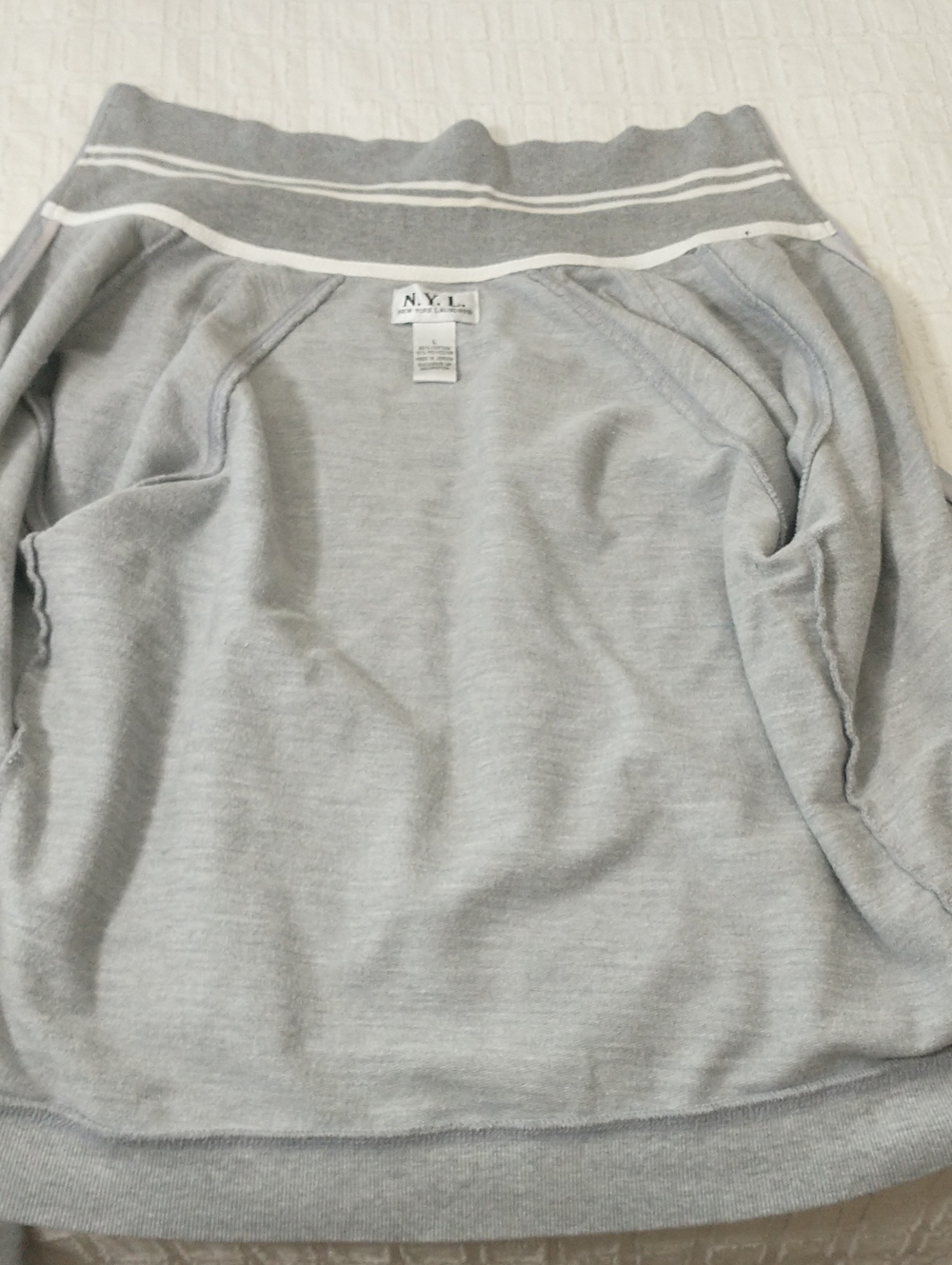 New York Laundry Zip Up Track Jacket, Striped, Gray/White, Size L, Athleisure - Picture 7 of 8